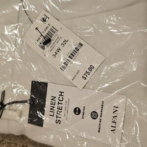 Alfini Men's Linen Strerch White Pants